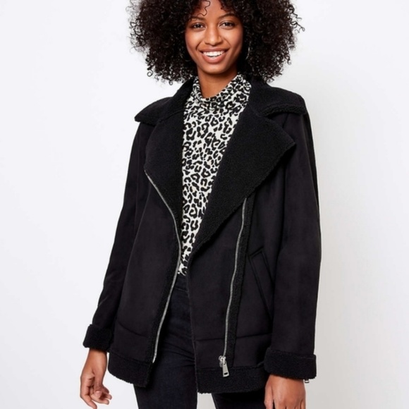 [LOFT] Black Shearling Aviator Jacket - Picture 3 of 4